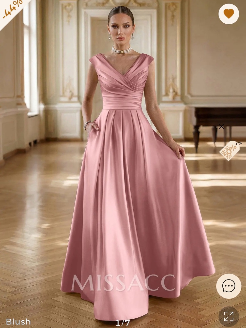 Missacc Blush Pink V-Neck Satin Maxi Dress